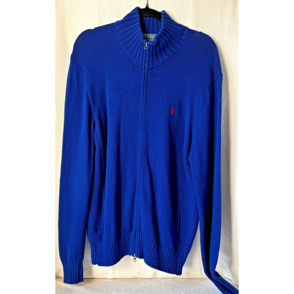 Polo Ralph Lauren Quarter Zip Blue Red Pony Sweater Men's Size Medium.